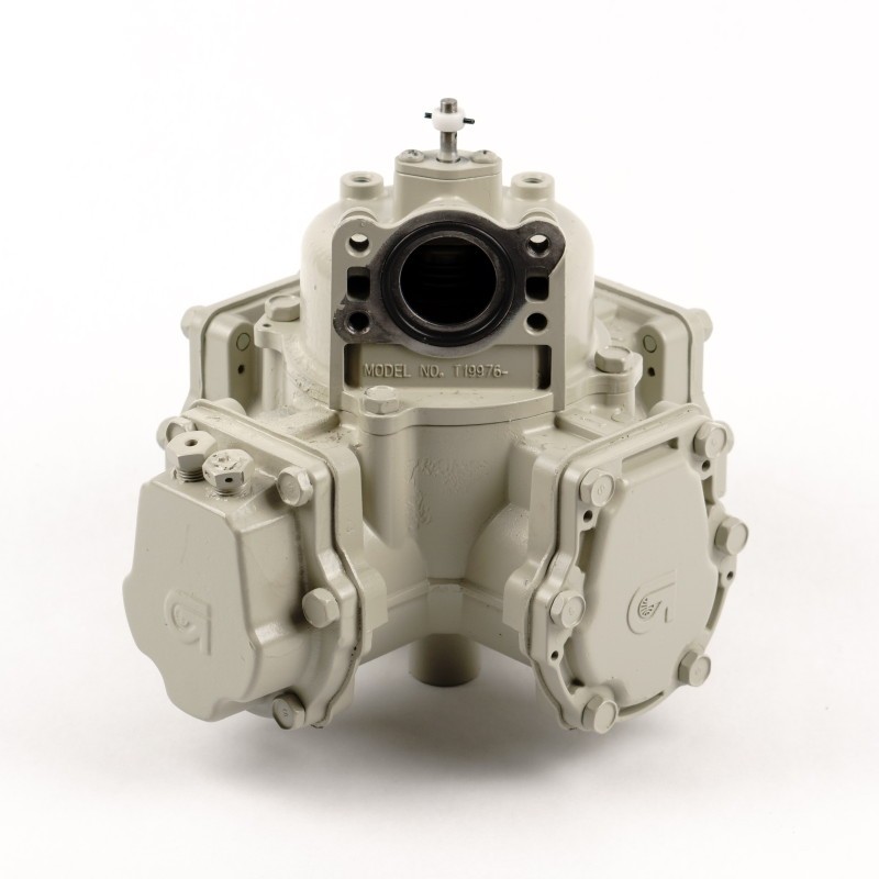 PMP Gilbarco® - Encore® Meter Configured for Canadian Temperature Compensation - ATC Cap to Left of Inlet, Ports on Top. PMP 22044, OEM M01588A003 - ATC end cap T19287-11.